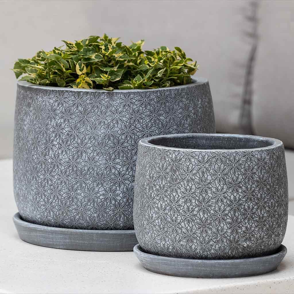 grey plant pots large Campania International Marguerite Large Round Planter Etched Grey