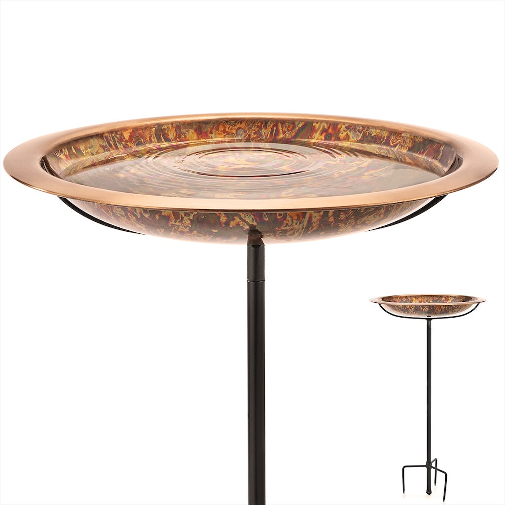 18-inch Fired Copper Bird Bath with Garden Pole