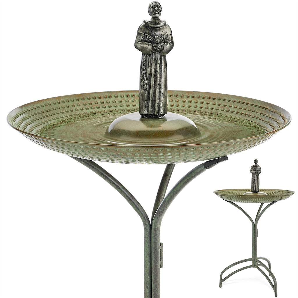 20-inch Blue Verde Copper Bird Bath with St Francis