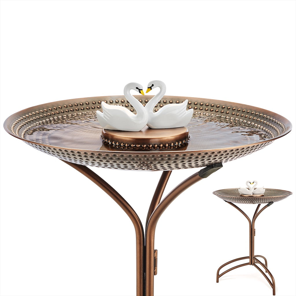 20-inch Bronze Copper Bird Bath with Swans