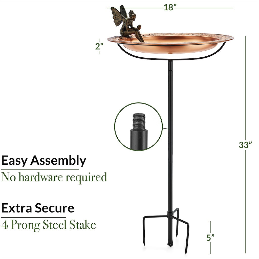 18-inch Greek Copper Bird Bath with Fairy and Garden Pole