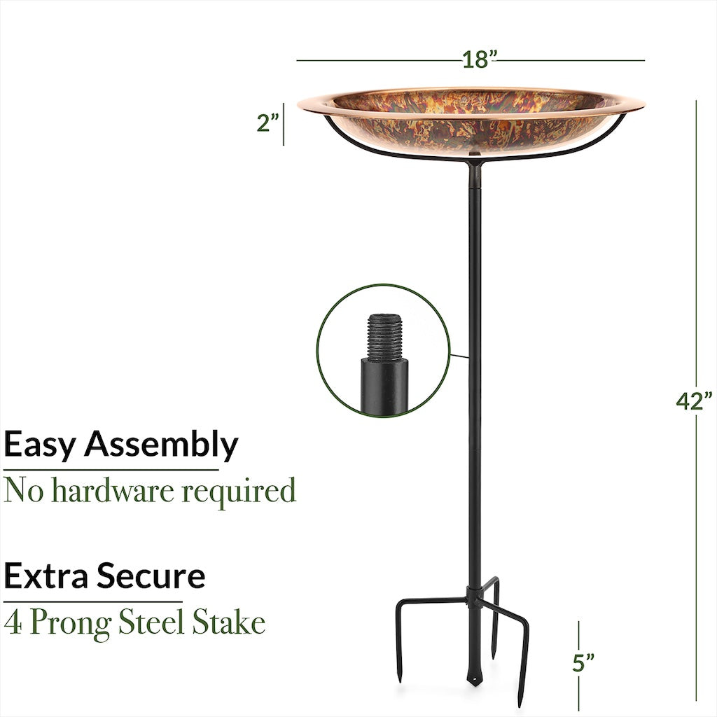 18-inch Fired Copper Bird Bath with Garden Pole