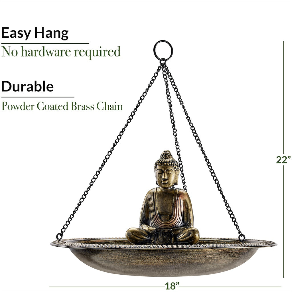 18-inch Hanging Copper Bird Bath with Buddha