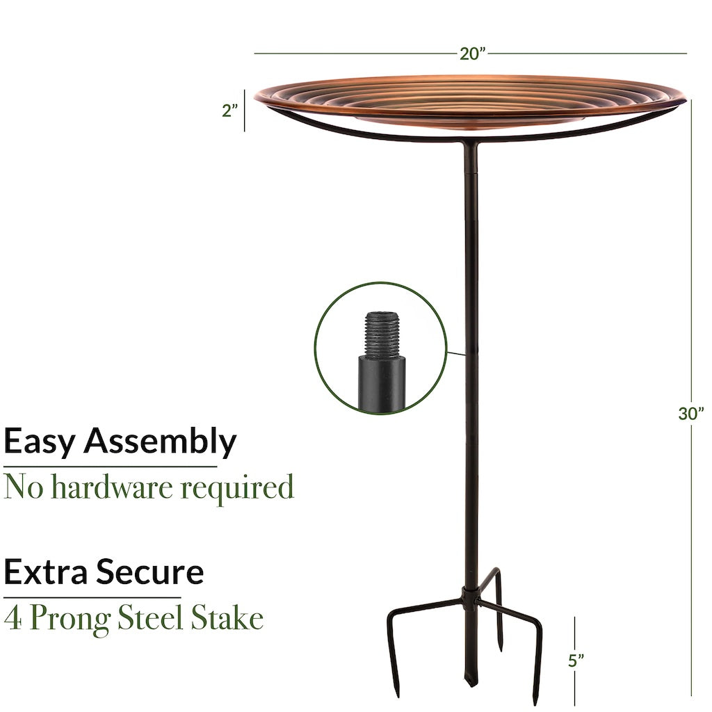 20-inch Bronze Ripples Bird Bath with Garden Pole