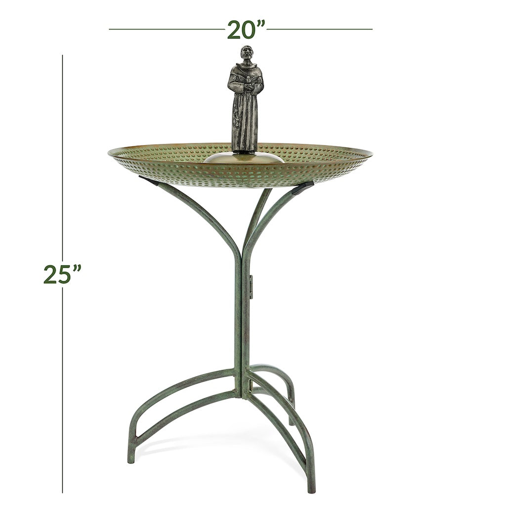 20-inch Blue Verde Copper Bird Bath with St Francis