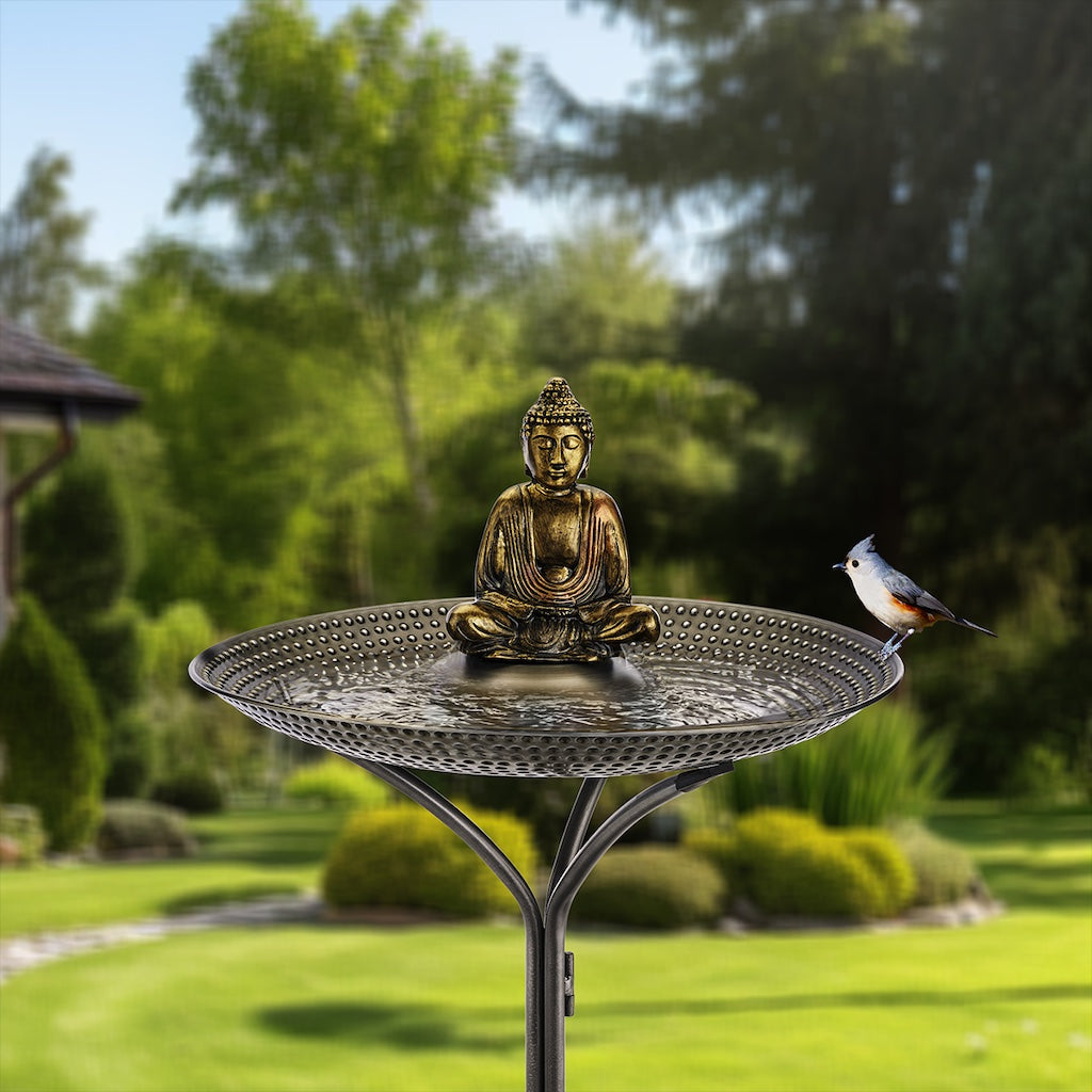 20-inch Pewter Copper Bird Bath with Buddha