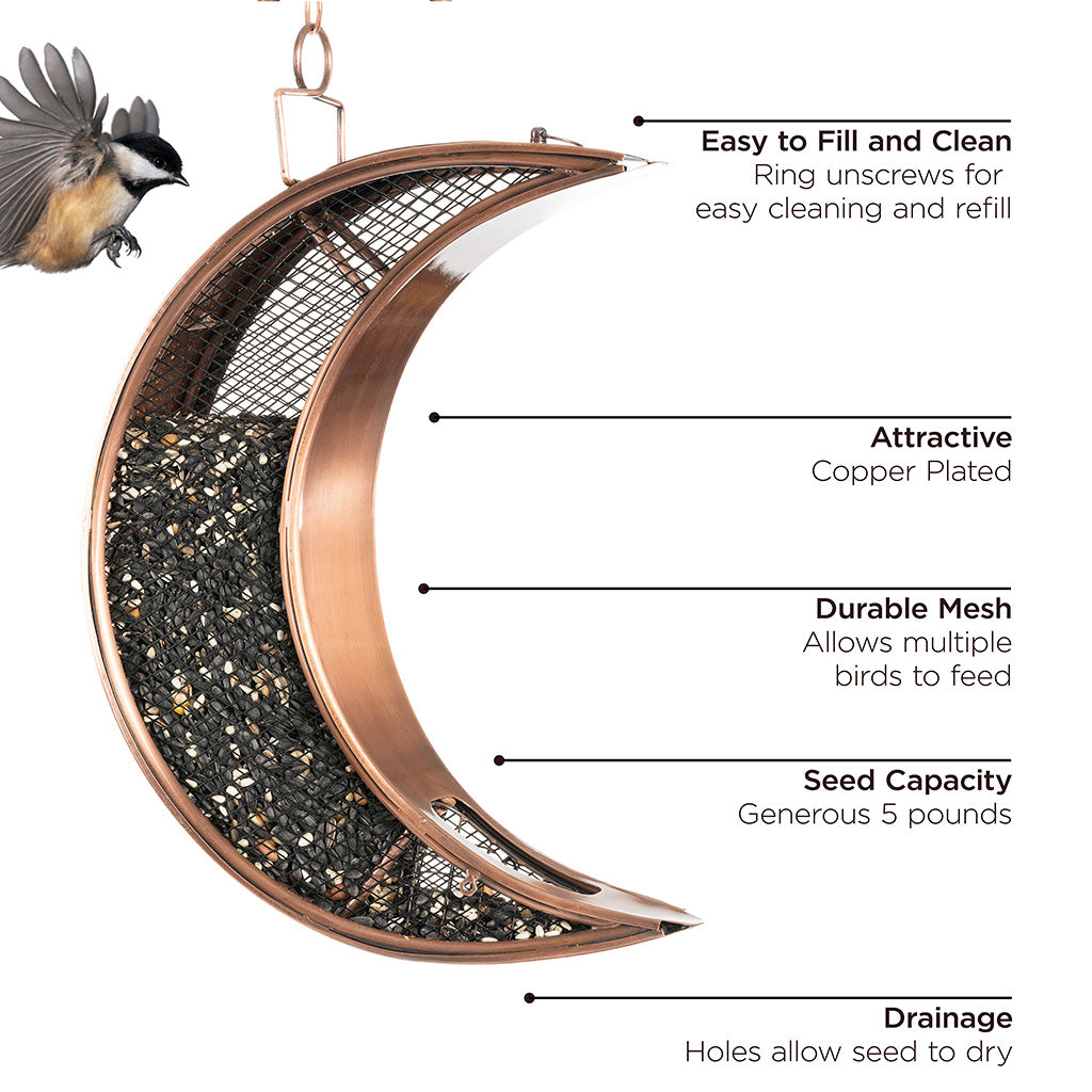 Over The Moon Copper Bird Feeder with Mesh Panels