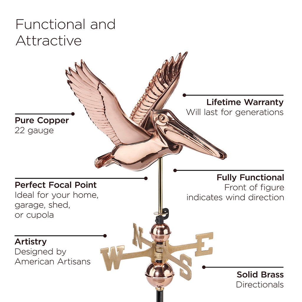 Pelican Weathervane in Pure Copper