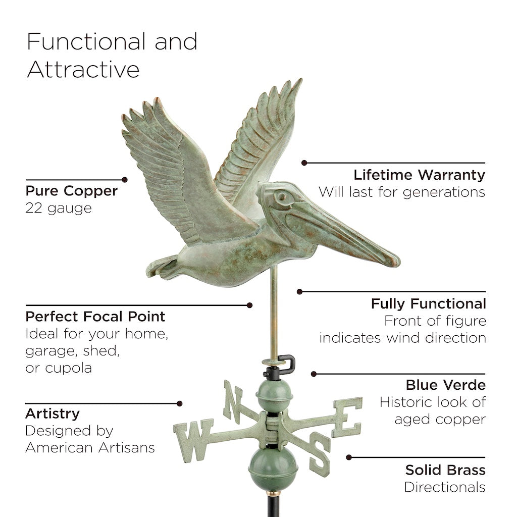 Pelican Weathervane in Blue Verde Copper