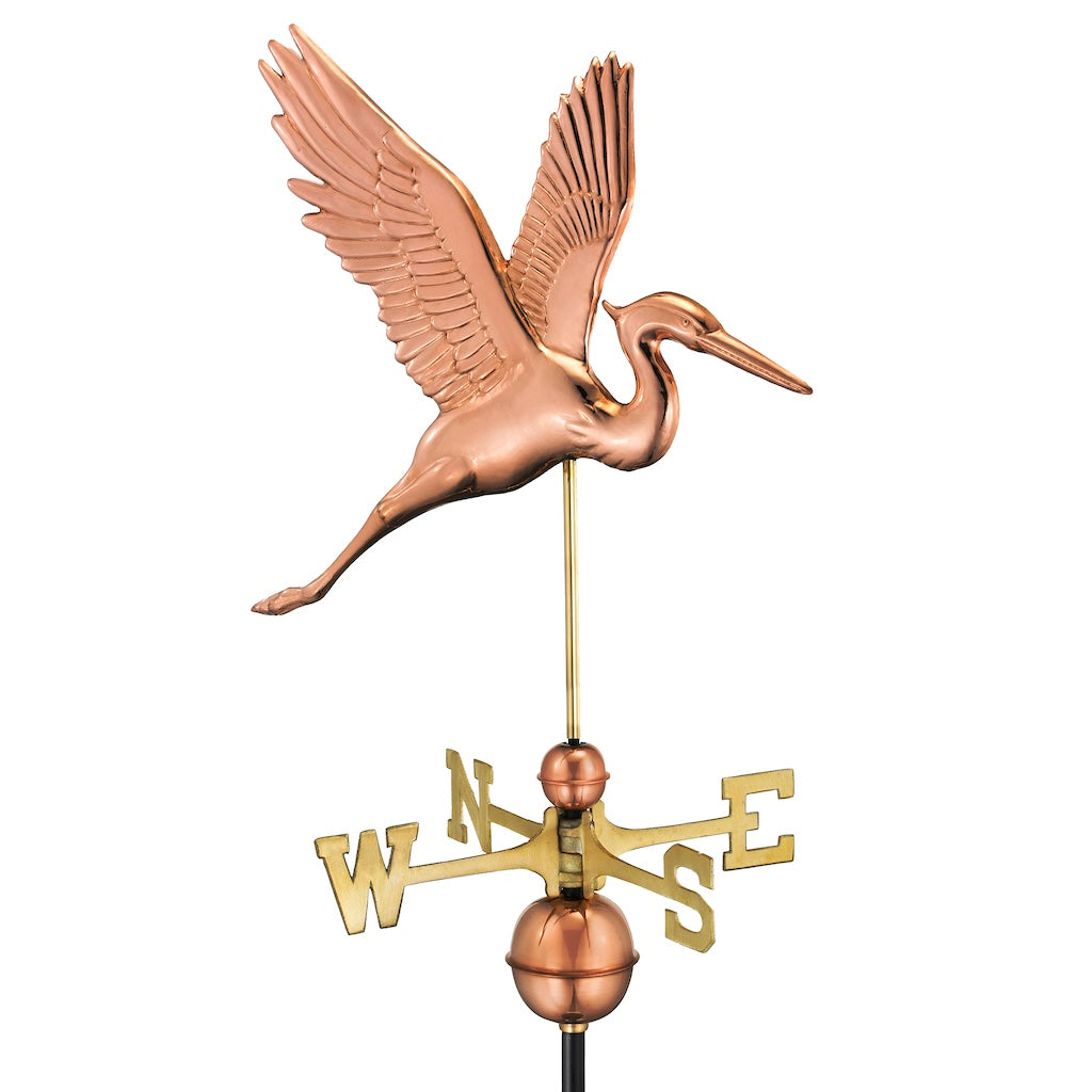 Graceful Blue Heron Weathervane in Pure Copper