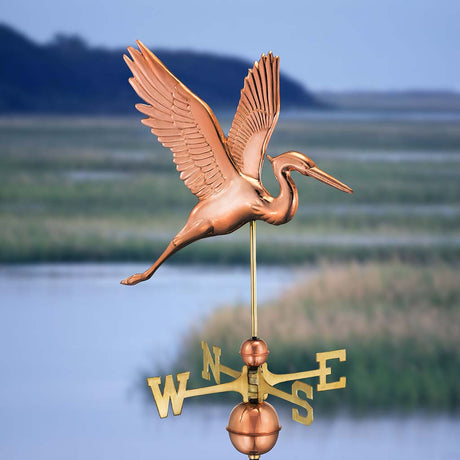 Graceful Blue Heron Weathervane in Pure Copper
