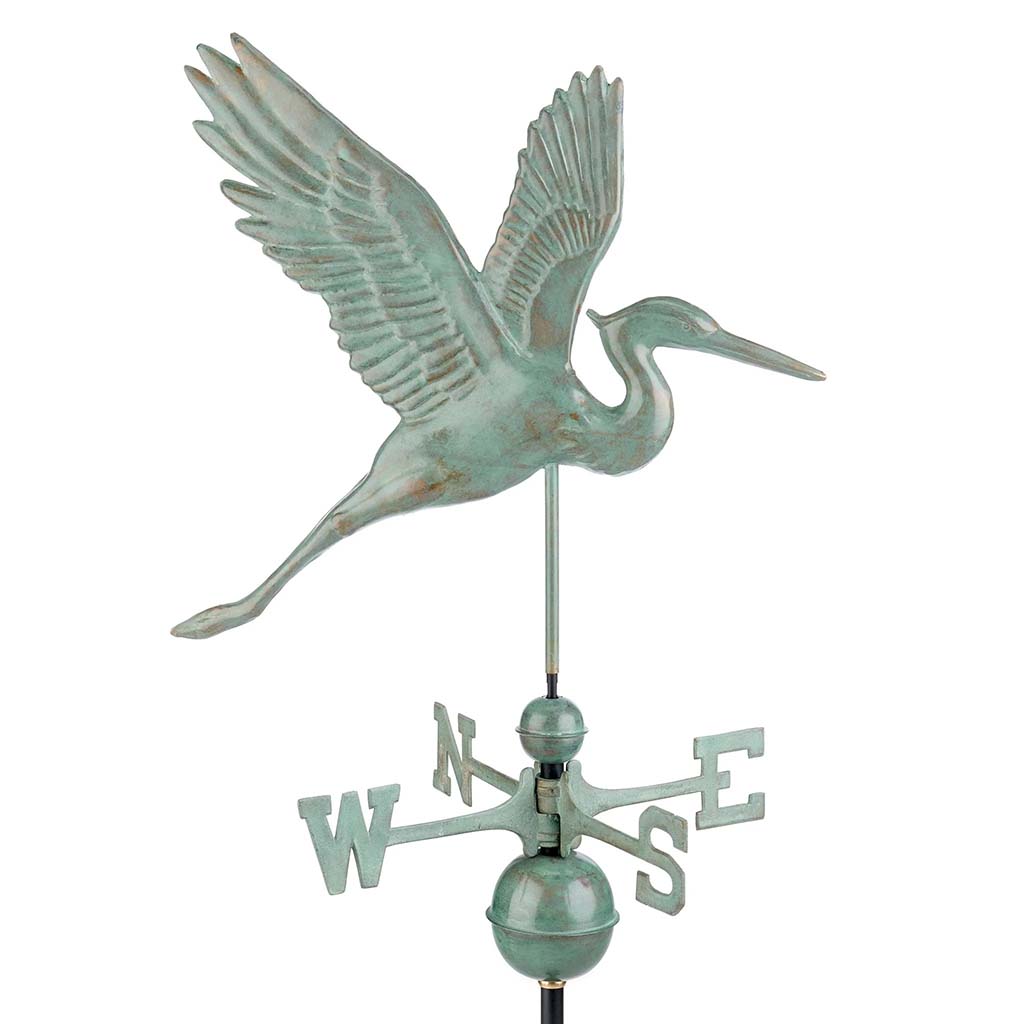 Graceful Blue Heron Weathervane in Blue Verde Copper
