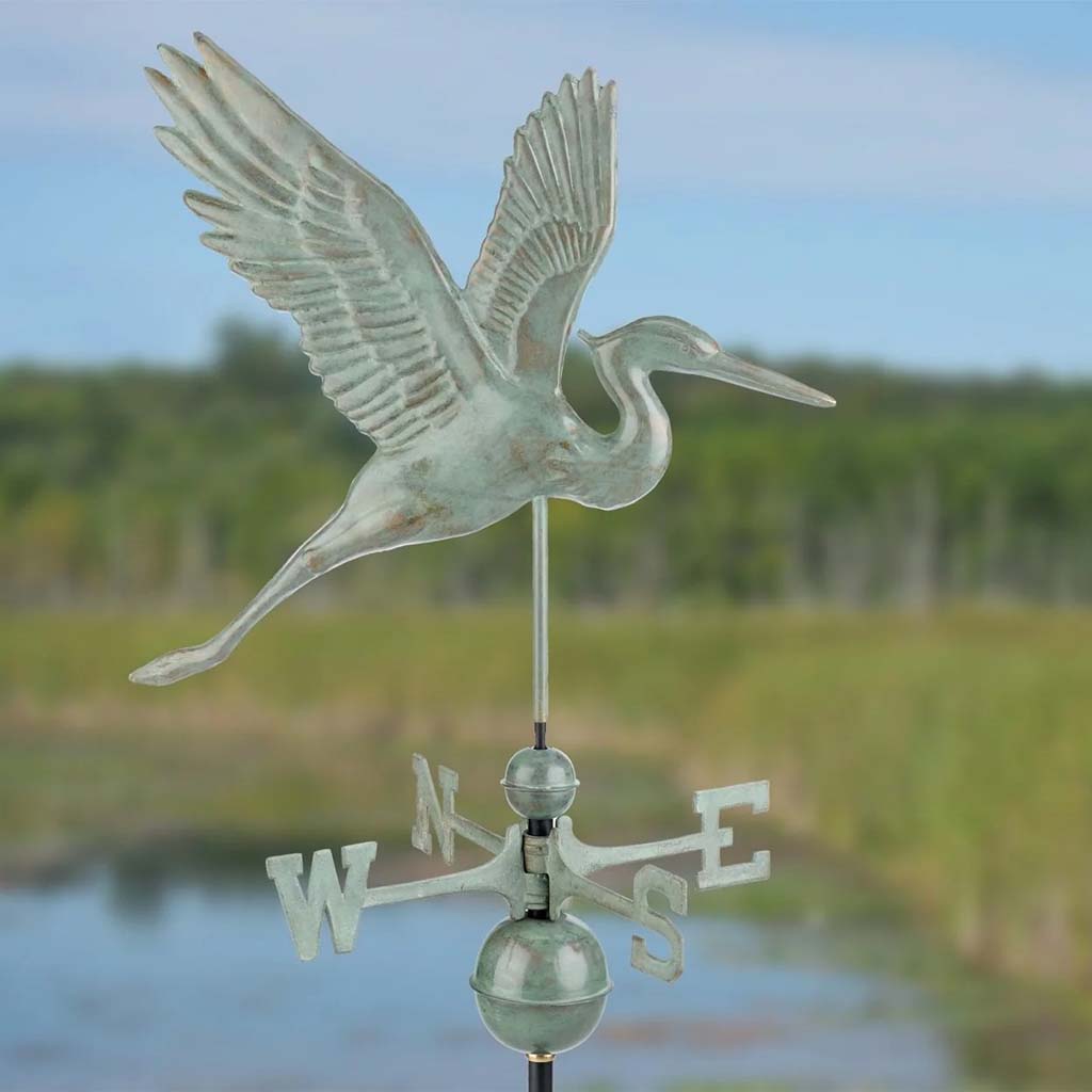 Graceful Blue Heron Weathervane in Blue Verde Copper