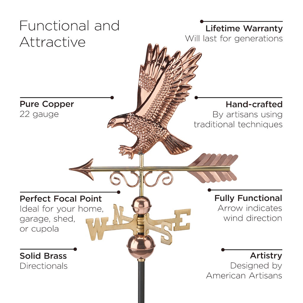 Majestic Eagle Weathervane in Pure Copper