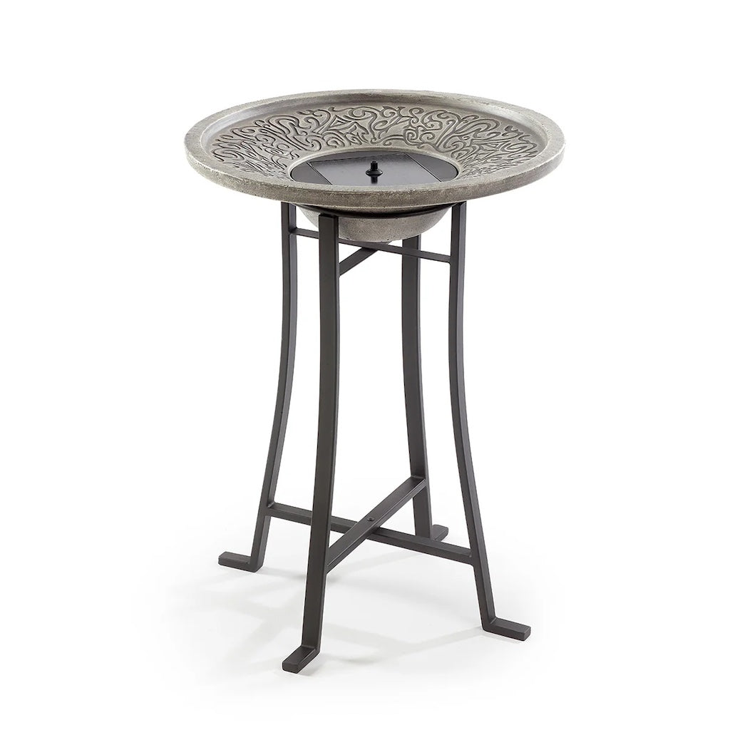 Perello Solar Birdbath in Distressed Grey Cement