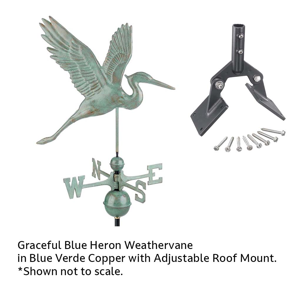 Graceful Blue Heron Weathervane in Blue Verde Copper