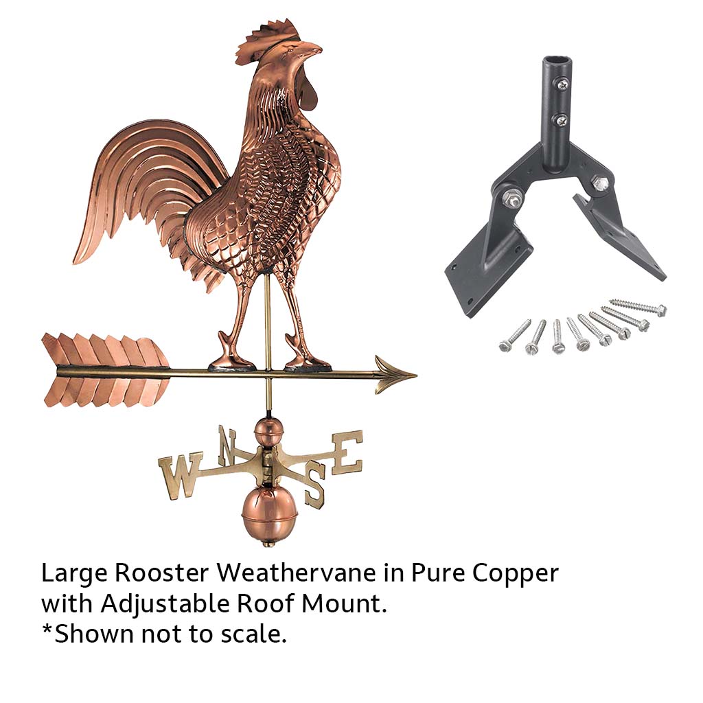 Large Rooster Weathervane in Pure Copper