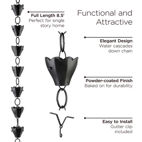 Tulip Black 8.5ft. Rain Chain