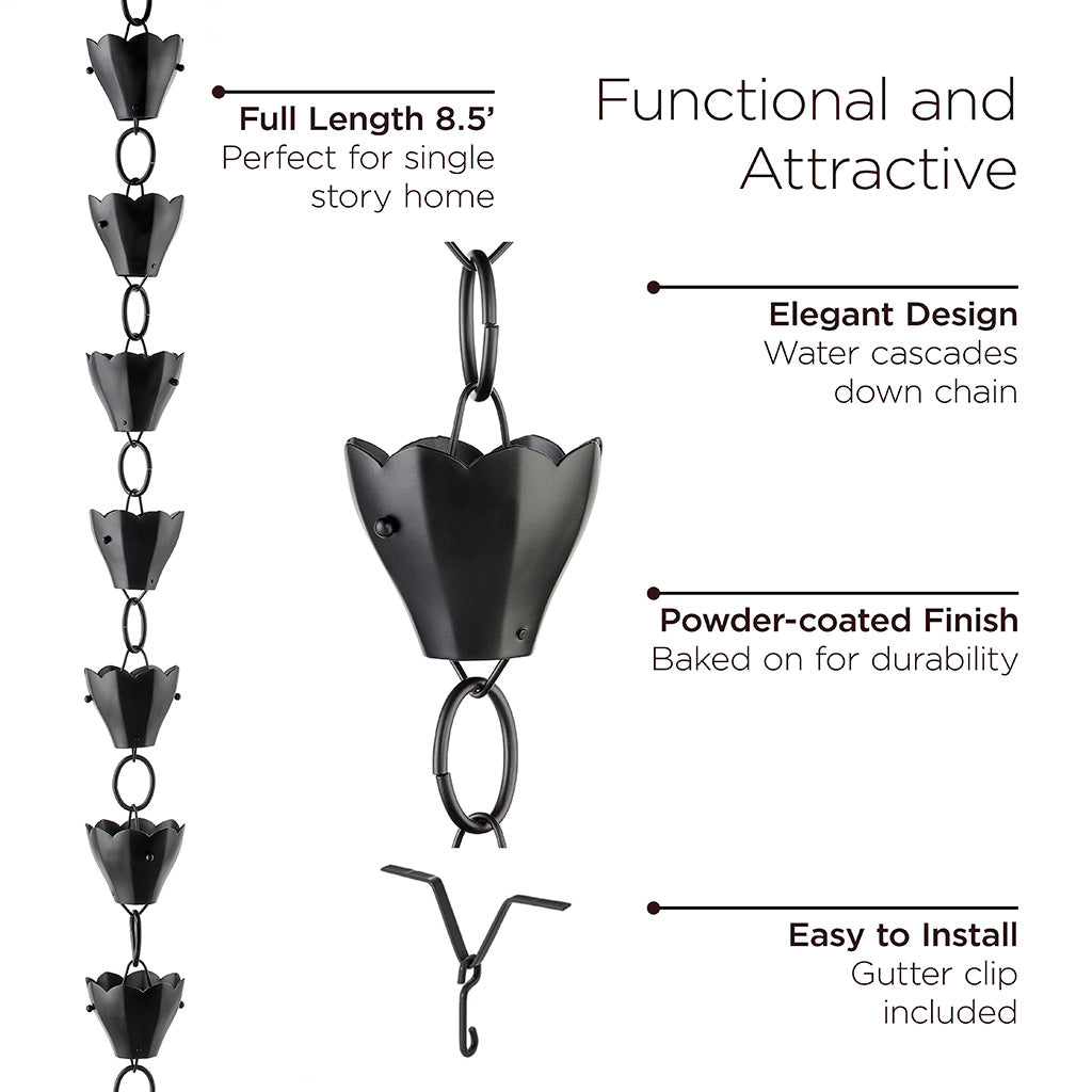 Tulip Black 8.5ft. Rain Chain