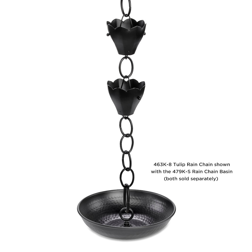 Tulip Rain Chain Black - 8.5 ft., with 13 Large Cups - Thumbnail 2