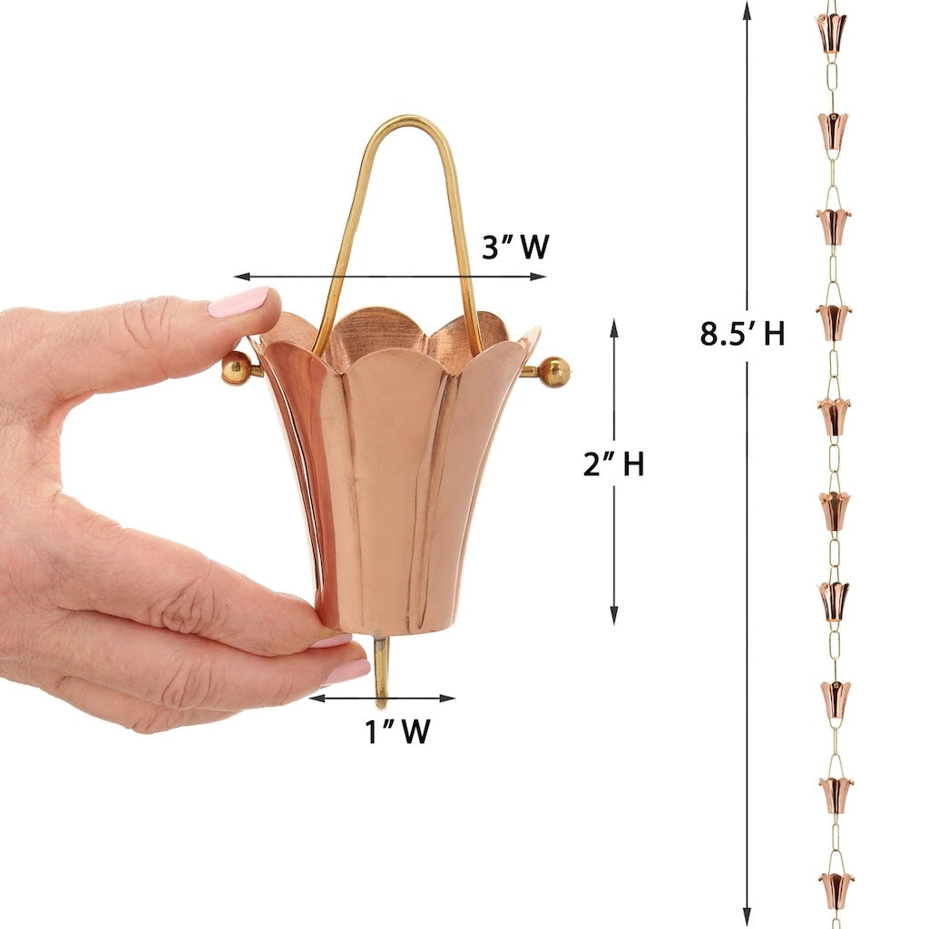 Fluted Flower Copper 8.5 ft. Rain Chain