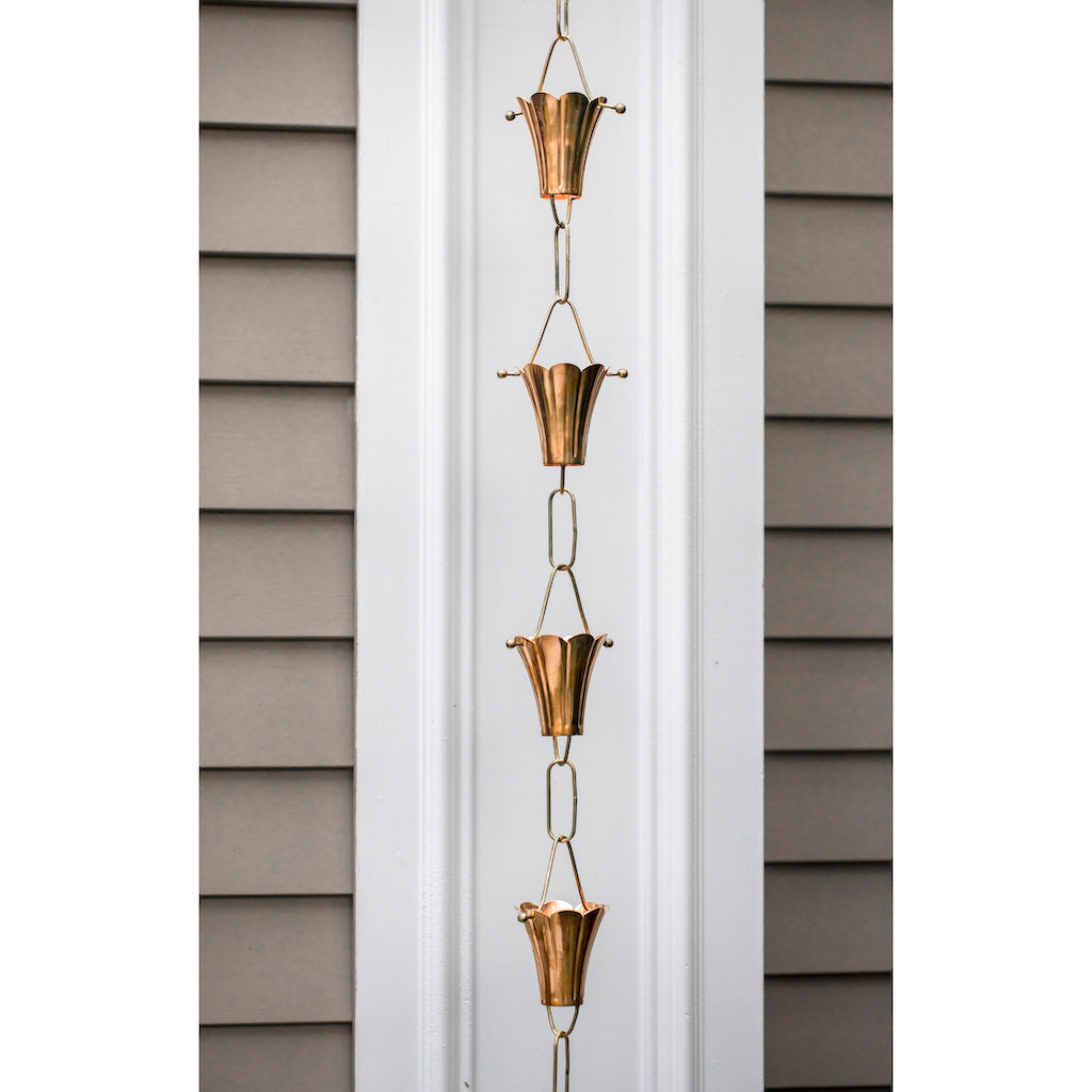 Fluted Flower Copper 8.5 ft. Rain Chain