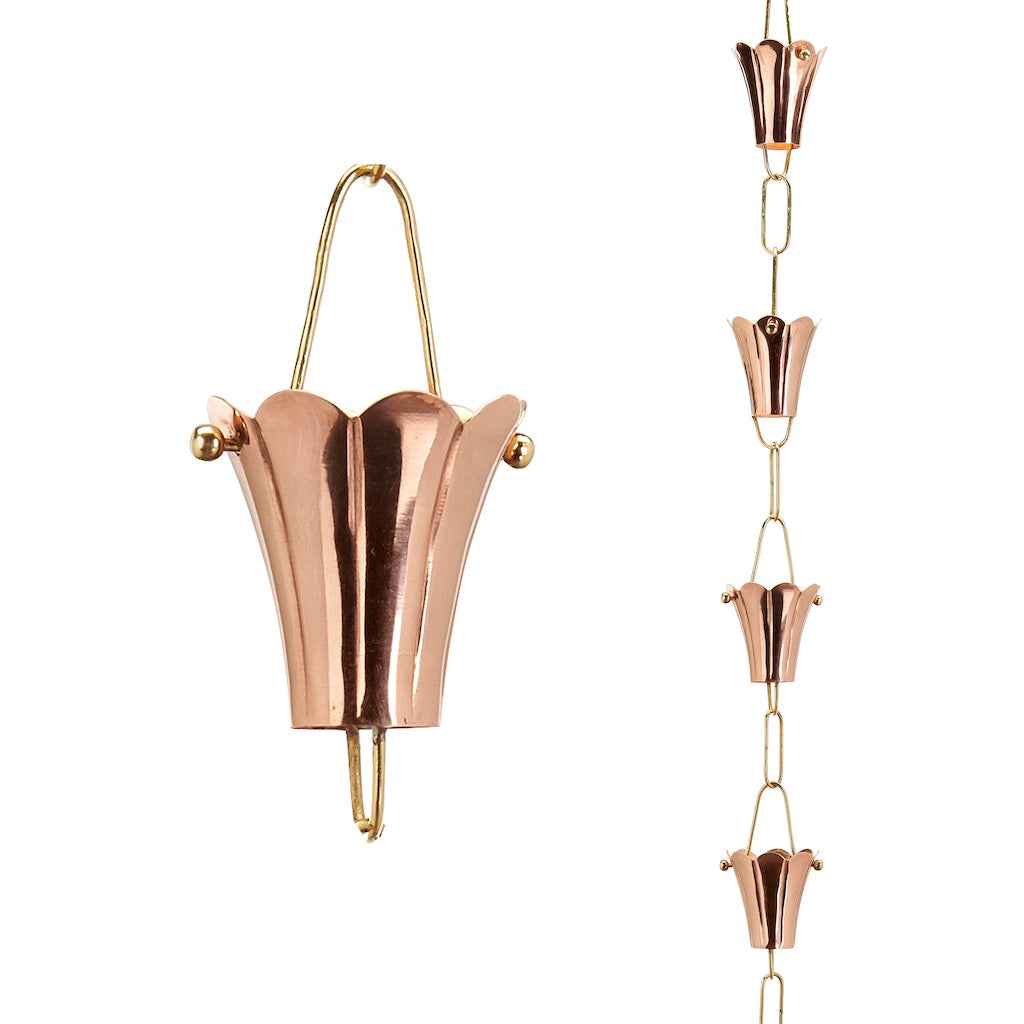 Fluted Flower Copper 8.5 ft. Rain Chain