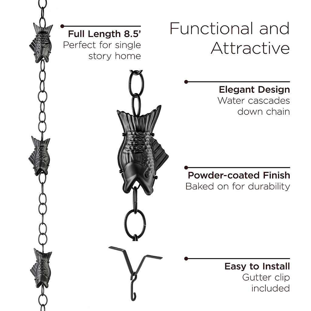 Fish Black 8.5ft Rain Chain