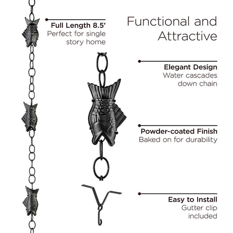 Fish Black 8.5ft Rain Chain