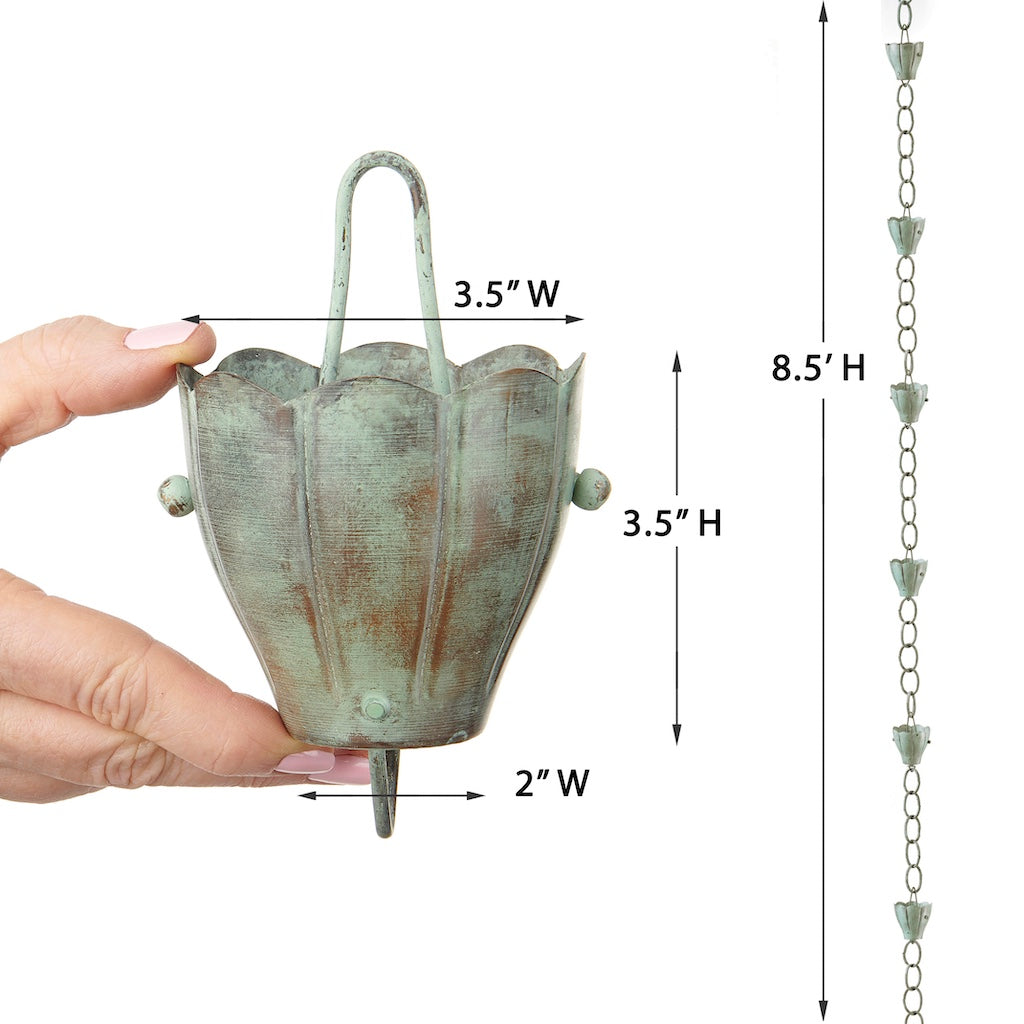 Verde Crocus Rain Chain - 8.5 ft., with 6 Large Cups - Thumbnail 5