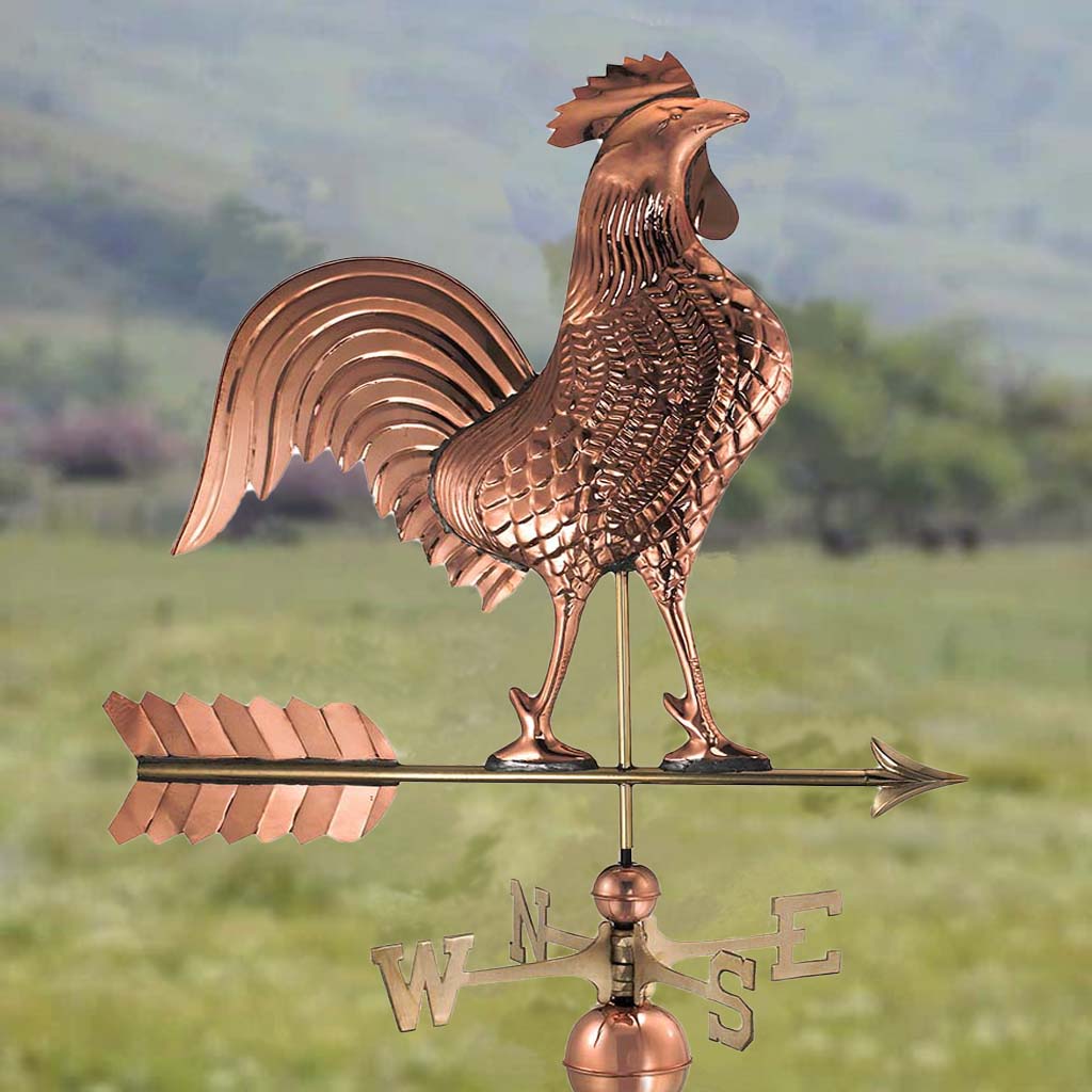Large Rooster Weathervane in Pure Copper