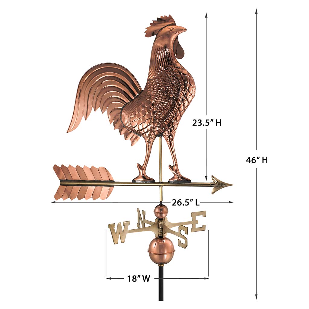 Large Rooster Weathervane in Pure Copper
