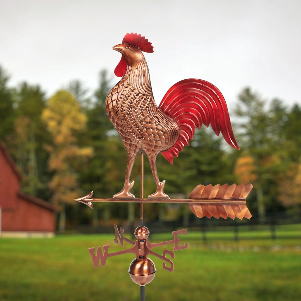 Large Rooster Weathervane in Pure Copper Multi-Color Patina