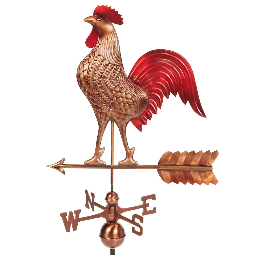 Large Rooster Weathervane in Pure Copper Multi-Color Patina