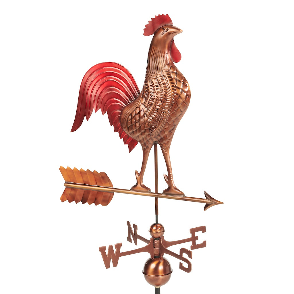 Large Rooster Weathervane in Pure Copper Multi-Color Patina