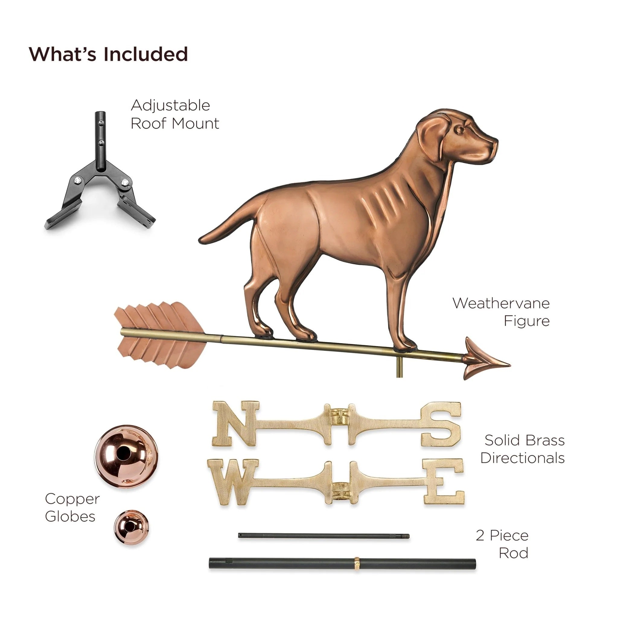 Labrador Retriever Weathervane with Arrow in Pure Copper