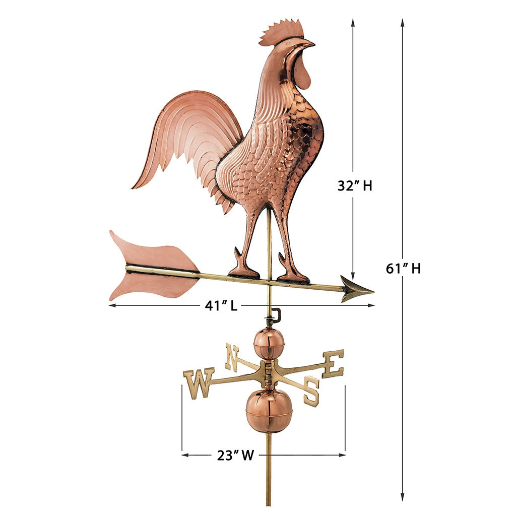 Barn Rooster Estate Weathervane in Pure Copper