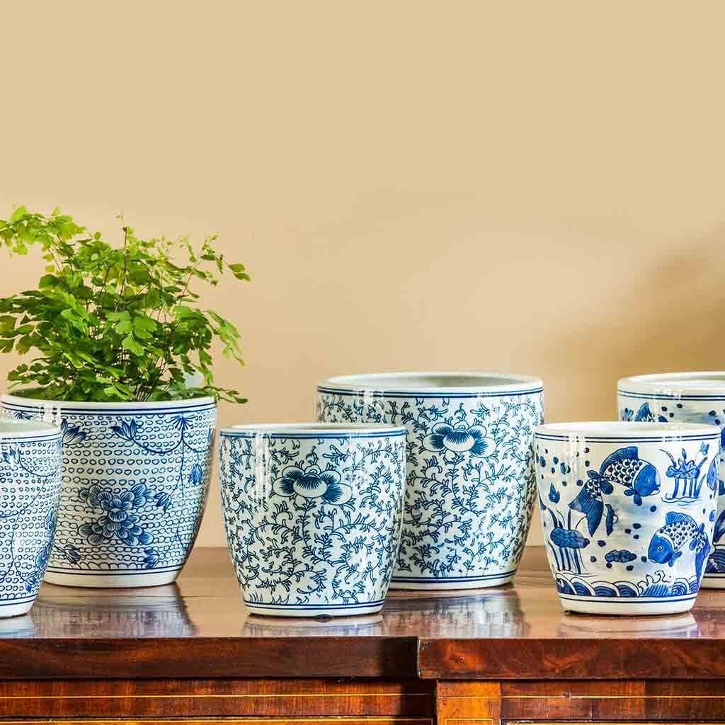 blue planter pot Campania International Cylindar Planter Set of 6