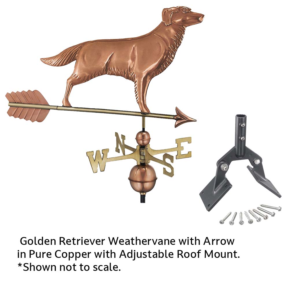 Golden Retriever Weathervane with Arrow in Pure Copper