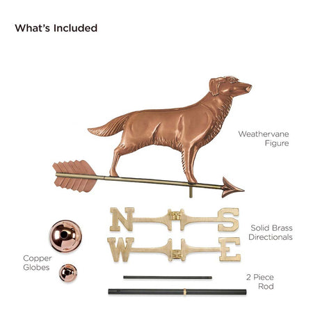 Golden Retriever Weathervane with Arrow in Pure Copper