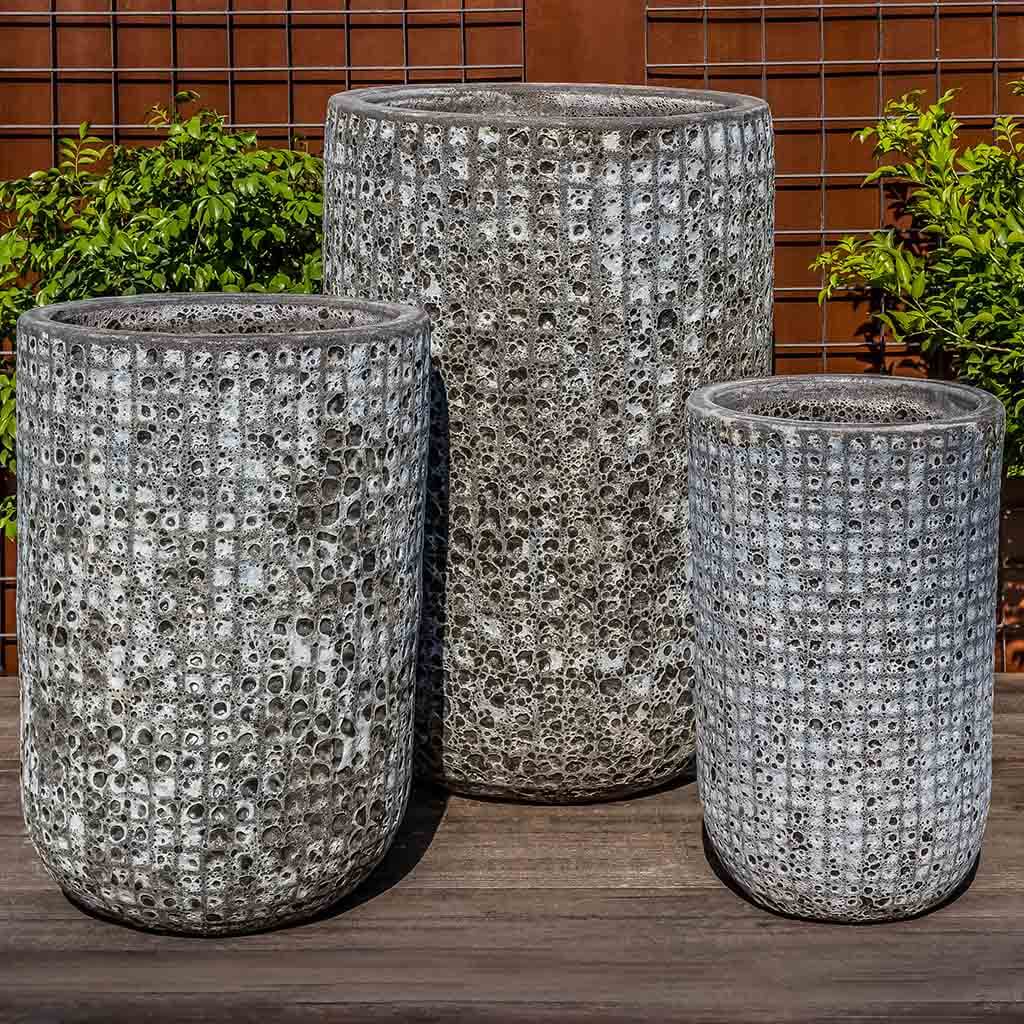 silver outdoor plant pots Escada Planter, Tall Set of 3 Campania International Fossil Grey