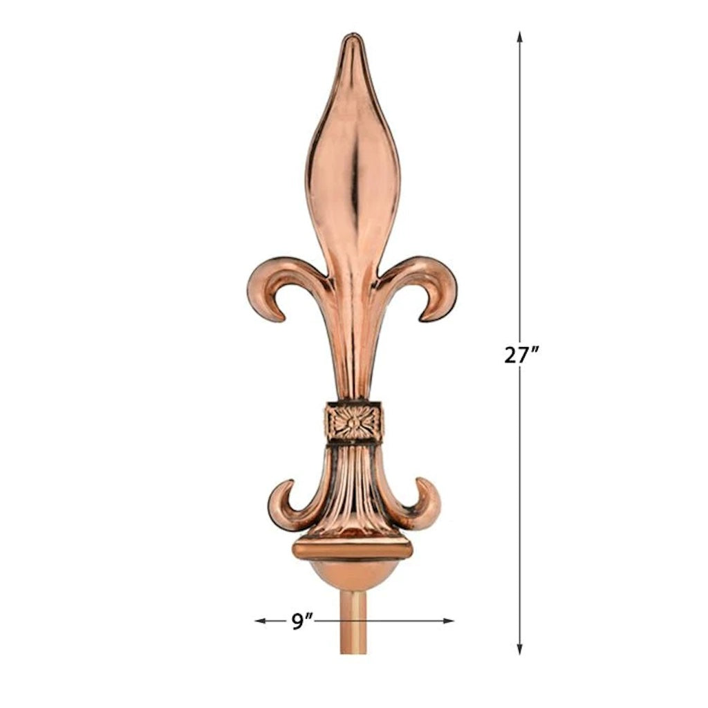 Fleur-De-Lis Pure Copper Rooftop Finial with Roof Mount