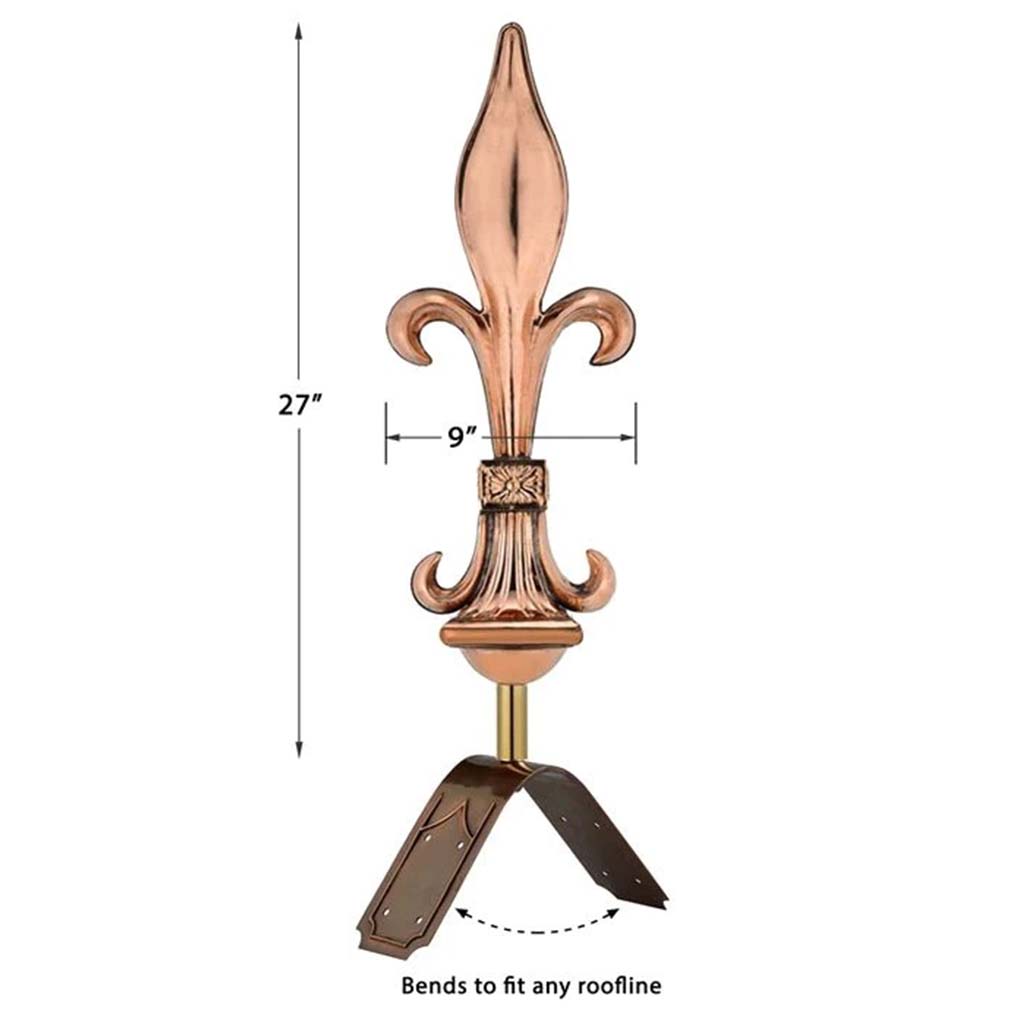 Fleur-De-Lis Pure Copper Finial with decorative Copper Roof Mount