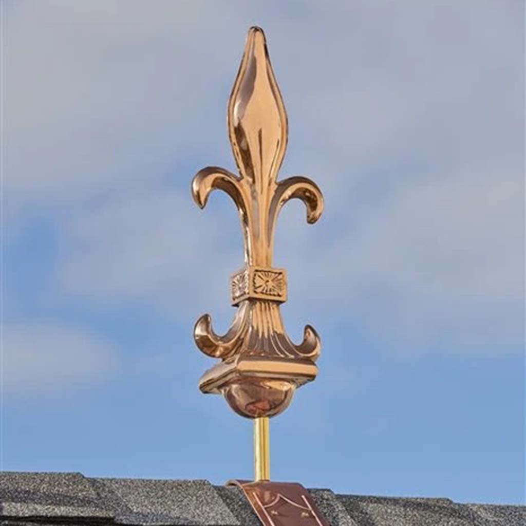 Fleur-De-Lis Pure Copper Finial with decorative Copper Roof Mount