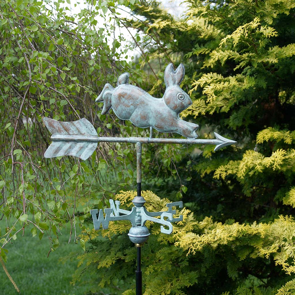 Rabbit Garden Weathervane in Blue Verde Copper with Garden Pole