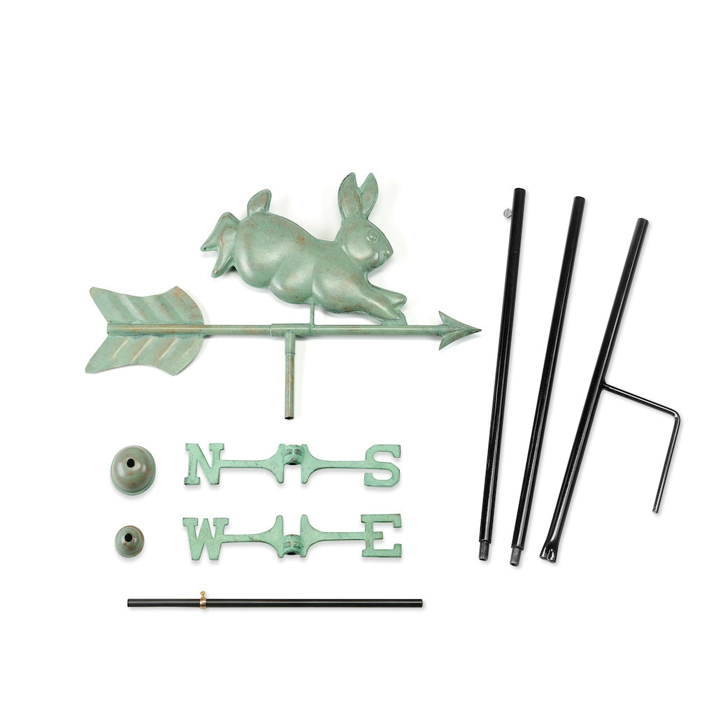 Rabbit Garden Weathervane in Blue Verde Copper with Garden Pole