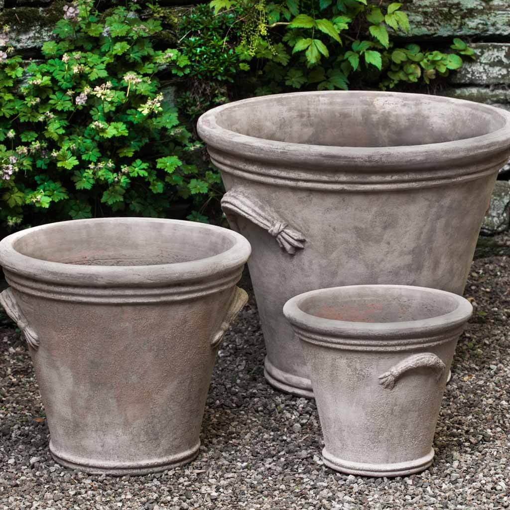 Campania International Fluted Handle Planter in Antico Terra Cotta Set of 3