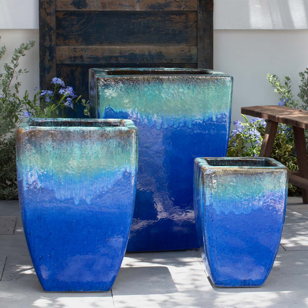 blue ceramic pots for plants Macouba Planter - Running Aqua