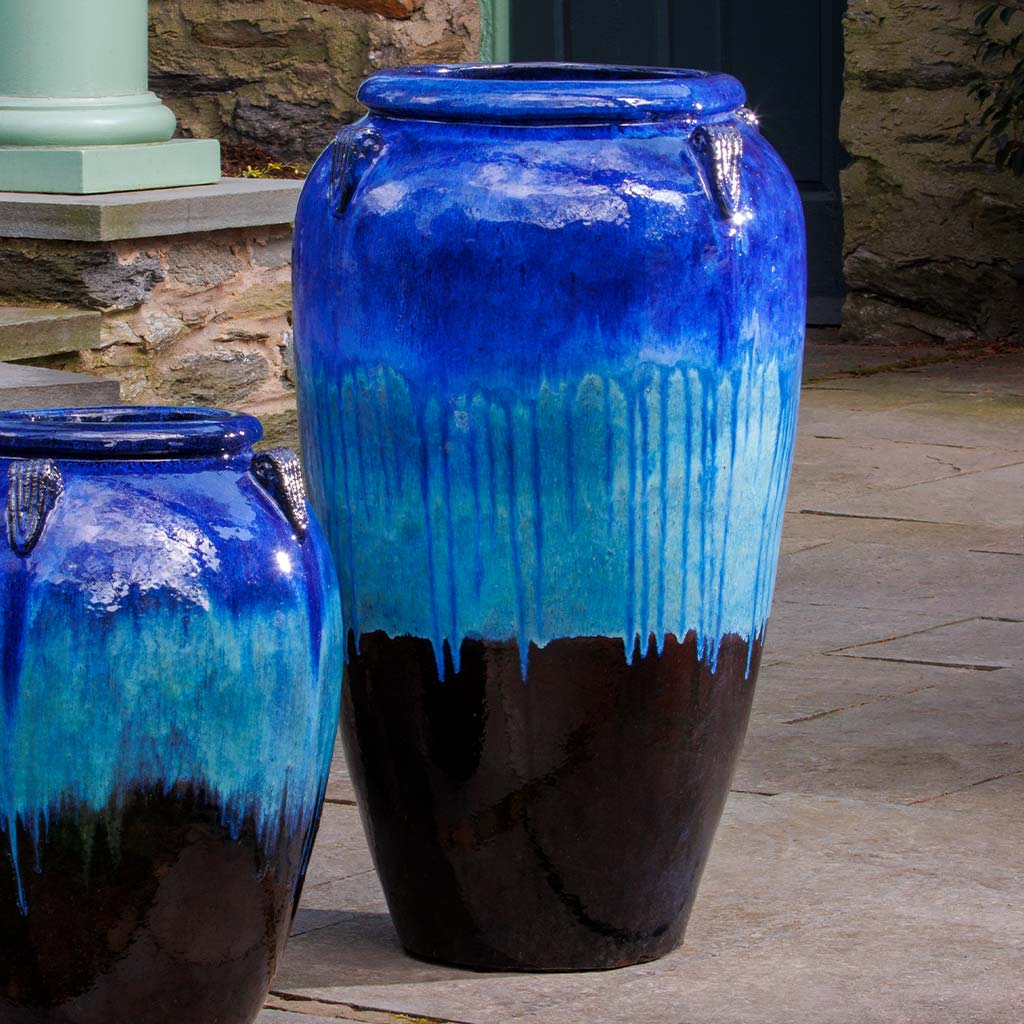 blue outdoor plant pots Campania International | Water Tall Jar in Running Blue/Brown