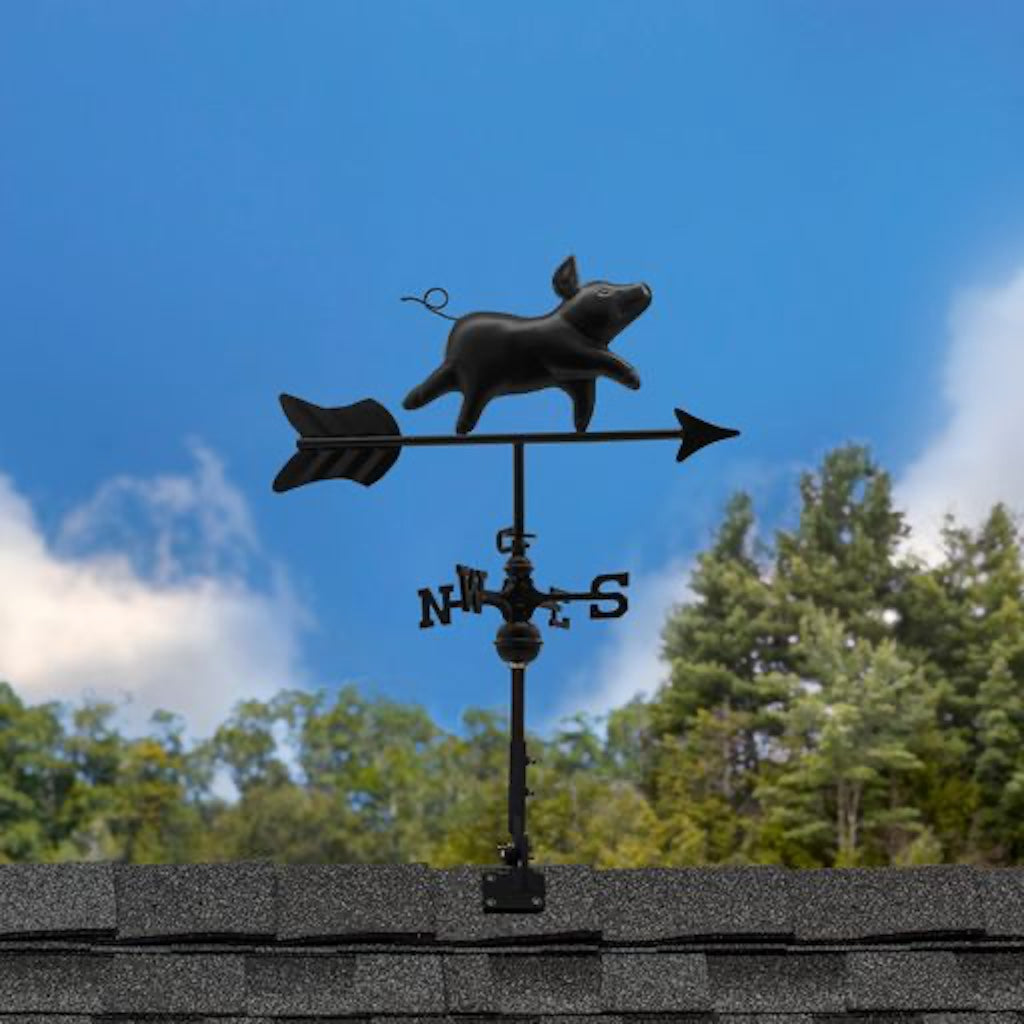Farmhouse-Inspired Pig Cottage Weathrvane with Roof Mount